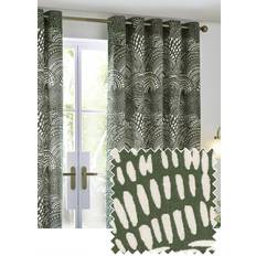 Nola Abstract Eyelet Curtains Olive 46W x 54D