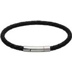 Unique & Co. Stainless Steel Black Leather Bracelet Black