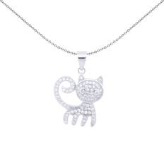 Rhodium Plated Charms & Pendants Jewelco London Cute Kitty Cat Charm Pendant - Rhodium Silver