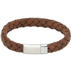 Unique & Co. Stainless Steel Magnetic Clasp Brown Leather Bracelet Brown