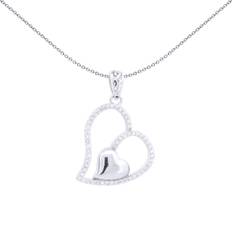 Rhodium Plated Charms & Pendants Jewelco London Rhodium Silver Round CZ Heart Pendant - Silver