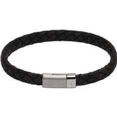 Unique & Co. Stainless Steel Black Leather Bracelet Black