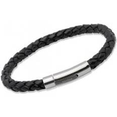 Unique & Co. Stainless Steel Black Leather Bracelet Black