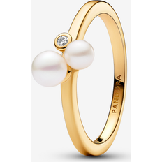 Pandora White Rings Pandora Duo Treated Freshwater Ring - 14k Gold Plated/Mixed Stone/White