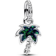 Joyería Pandora Opalescent Green Palm Tree Dangle Charm - Sterling Silver/Mixed Stone/Green