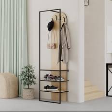 Furniture Fwstyle Tall Slim Natural Oak Coat Shoe Rack