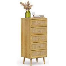 VonHaus Sienna 5 Rattan Fronted Tall Chest of Drawer