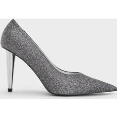 Glittered Cone-Heel Pointed-Toe Pumps - Black Textured