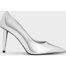 Metallic Cone-Heel Pointed-Toe Pumps - Silver