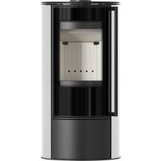 Kratki Kaminofen aus Stahl ERIK Ø 150 5,5 kW dekorative Keramiken WHITE SATIN mit Türfeder
