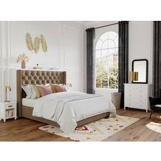 Camas y Colchones Vente-unique Cama con Cabecero Acolchado 160 x 200 cm Tela Beige