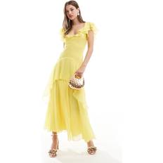 Klær ASOS DESIGN Ruffle Midi Dress with Flutter Sleeves - Yellow