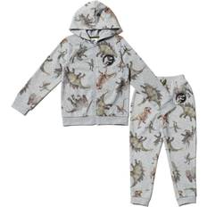 Tops Jurassic World Dinosaur T-Rex Fleece Zip Up Hoodie Set - Gray