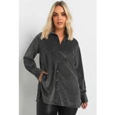 6XL - Femme Chemises Yours Metallic Button Through Shirt - Silver