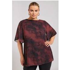 Red Blouses Yours Printed Flutter Sleeve Blouse - Burgundy