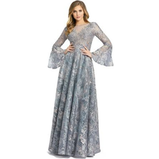 Evening Gowns - Women Dresses Mac Duggal Embellished Illusion Bell Sleeve A Line Maxi Gown - Grey Multi