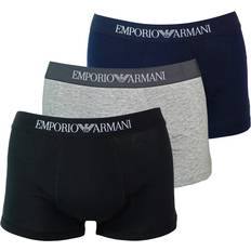 Emporio Armani 3 Pack Pure Cotton Trunks - Marine/Grey Melange/Black
