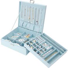 Blue Jewelry Storage Procase Jewelry Box Organizer for Women Girls, Two Layer Jewelry Display Storage Holder Case for Necklace Earrings Bracelets Rings Watches, Ideal Gift Choice -Blue