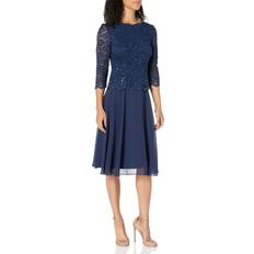 Blue - Knee Length Dresses Alex Evenings Sequin Mock Dress - Navy Blue