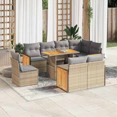 vidaXL 9-tlg Garten-Sofagarnitur mit Kissen Beige Poly Rattan Lounge-Set