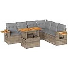 vidaXL 6-tlg Garten-Sofagarnitur mit Kissen Beige Poly Rattan Lounge-Set