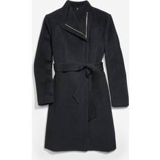 Women - Wool Coats Cole Haan Moulded Collar Slick Wool Blend Coat - Black