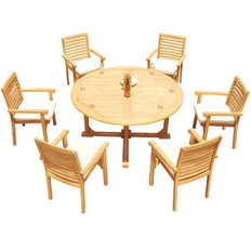 Patio Dining Sets Winston Porter Cimah Round Teak Outdoor 105 x 60 x 31.5 in Patio Dining Set