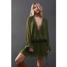 Ruffles - Short Dresses Warehouse Dobby Chiffon Lace Wrap Mini Dress - Olive