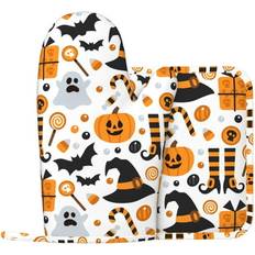 Textiles Lakimct Halloween Pumpkin Hat Silicone Oven Mitts Set of 2 Pot Holder