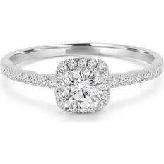 SI (1-2) Rings Majesty Diamonds UnbeatableSale, 0.5 CTW Round Diamond Cushion Halo Engagement Ring in 14K White Gold