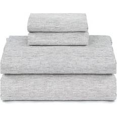 Flat Sheet - Linen Bed Sheets BOKSER HOME 100% French Linen Set Queen Bed Sheet Gray