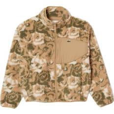 Lacoste Outerwear Lacoste Zip-Up Floral Motif Fleece Jacket - Beige/Khaki Green/Grey