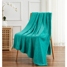 Turquoise Blankets Herringbone Jacquard Plush Flannel Throw 50" x 70" Blankets Turquoise (177.8x127cm)