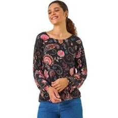 Pink - Women Blouses Roman Banded Hem Paisley Print Top - Pink