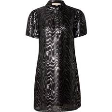 Seda Vestidos Michael Kors Metallic Moiré Silk Blend T-Shirt Dress - Silver