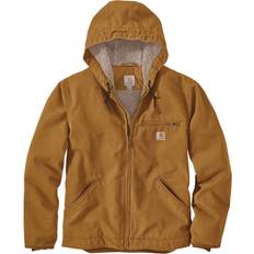 Carhartt mens Carhartt Men's Sherpa Lined Washed Duck Jacket - Brown