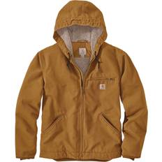 Men's Sherpa Lined Washed Duck Jacket - Brown