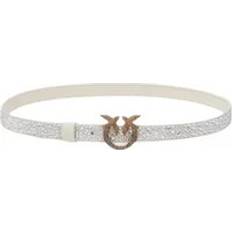 Dame - Hvid Bælter Pinko Thin Belt With Rhinestone Love Birds - Blanc/Blanc/Antique