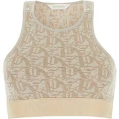 Palm Angels Dame Undertøj Palm Angels Uld Strikket Cropped Top Med Monogram - Beige