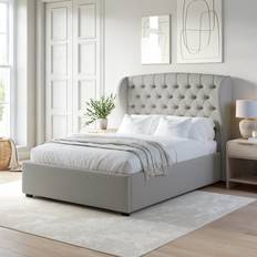 Beds & Mattresses Safina Grey Fabric Double Ottoman Bed with Winged Headboard