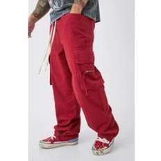 Baggy Hosen boohooMAN Lockere Cargo-Hose mit Elastischem Bund - Rot