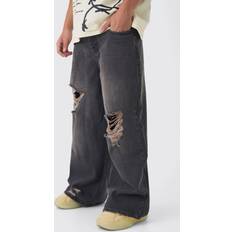 Men - Pink Jeans boohooMAN Extreme Baggy Ripped Tint Jeans - Grey