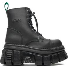 New Rock Combat Vegan Leather Combat Platform Boots - Black