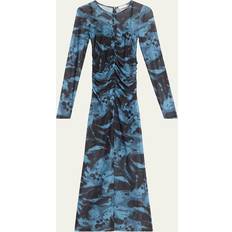 Blåa - Mesh Klänningar Ganni Ruched Long Dress - Blue Shadow