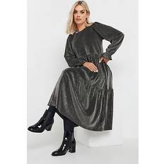 4XL Dresses Yours Metallic Tiered Midi Dress - Silver