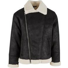 Urban Classics Shearling Biker Jacket - Black/White