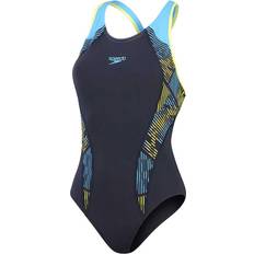 Blu Costumi da bagno Speedo Laneback Damen Badeanzug - Schwarz/Blau/Gelb