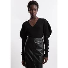Karen Millen Jumpers Karen Millen Wool Blend Full Sleeve Ribbed V Neck Jumper - Black