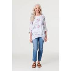 Pink Blouses Izabel London Floral Layered Hem Blouse Top - Pink