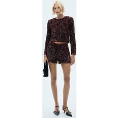 Red - Women Shorts Mango Sequin Shorts - Burgundy